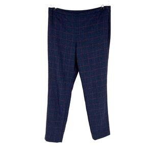 Talbots Wool Blend Pants Womens Size 8 Navy Windowpane Plaid Burgundy Lined